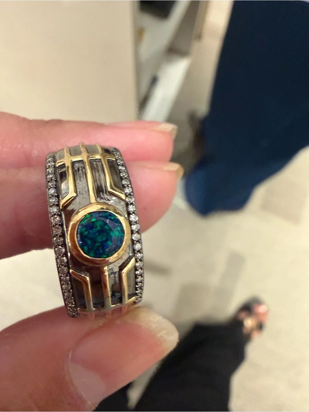 Gold and Silver Opal Accent Women's Band